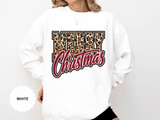 Merry Christmas Leopard Print Sweatshirt, Trendy Holiday Crewneck, Cheetah Lettering Pullover, Festive Gift for Women, Mom or Teacher