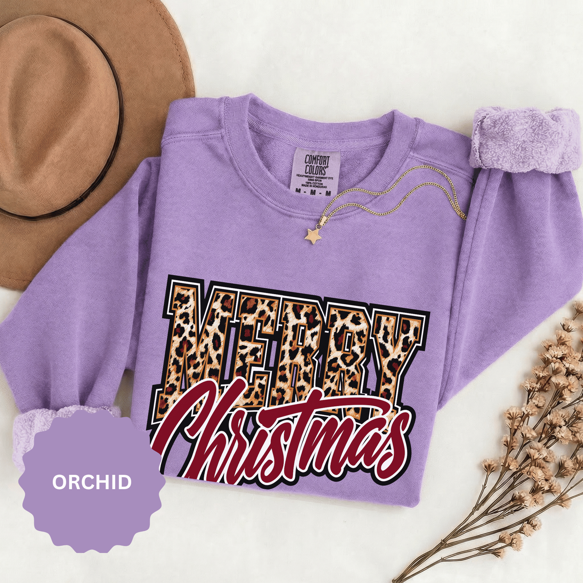Merry Christmas Leopard Print Sweatshirt, Trendy Holiday Crewneck, Cheetah Lettering Pullover, Festive Gift for Women, Mom or Teacher