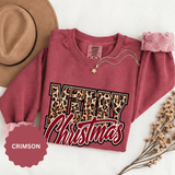 Merry Christmas Leopard Print Sweatshirt, Trendy Holiday Crewneck, Cheetah Lettering Pullover, Festive Gift for Women, Mom or Teacher