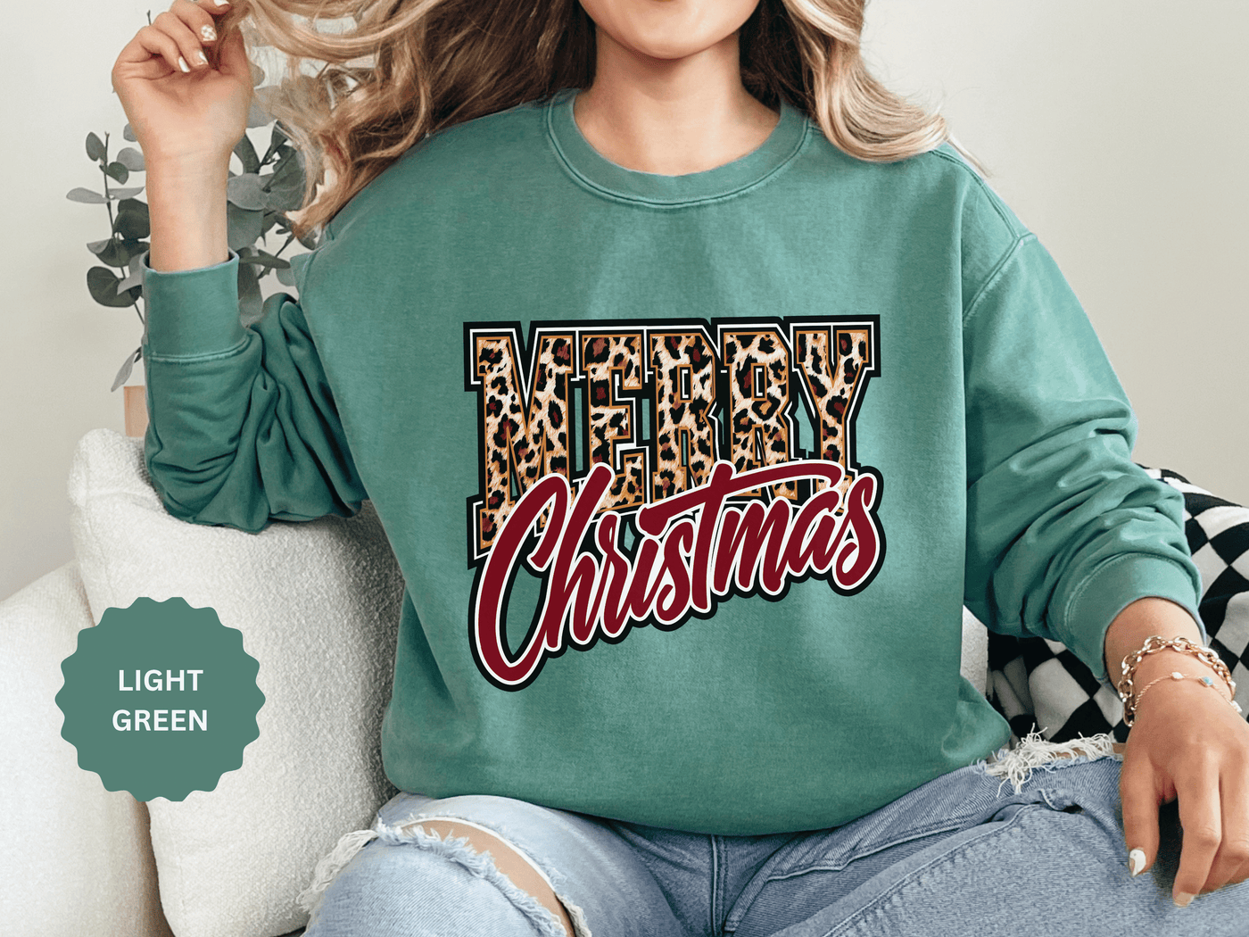 Merry Christmas Leopard Print Sweatshirt, Trendy Holiday Crewneck, Cheetah Lettering Pullover, Festive Gift for Women, Mom or Teacher