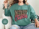 Merry Christmas Leopard Print Sweatshirt, Trendy Holiday Crewneck, Cheetah Lettering Pullover, Festive Gift for Women, Mom or Teacher