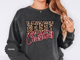 Merry Christmas Leopard Print Sweatshirt, Trendy Holiday Crewneck, Cheetah Lettering Pullover, Festive Gift for Women, Mom or Teacher