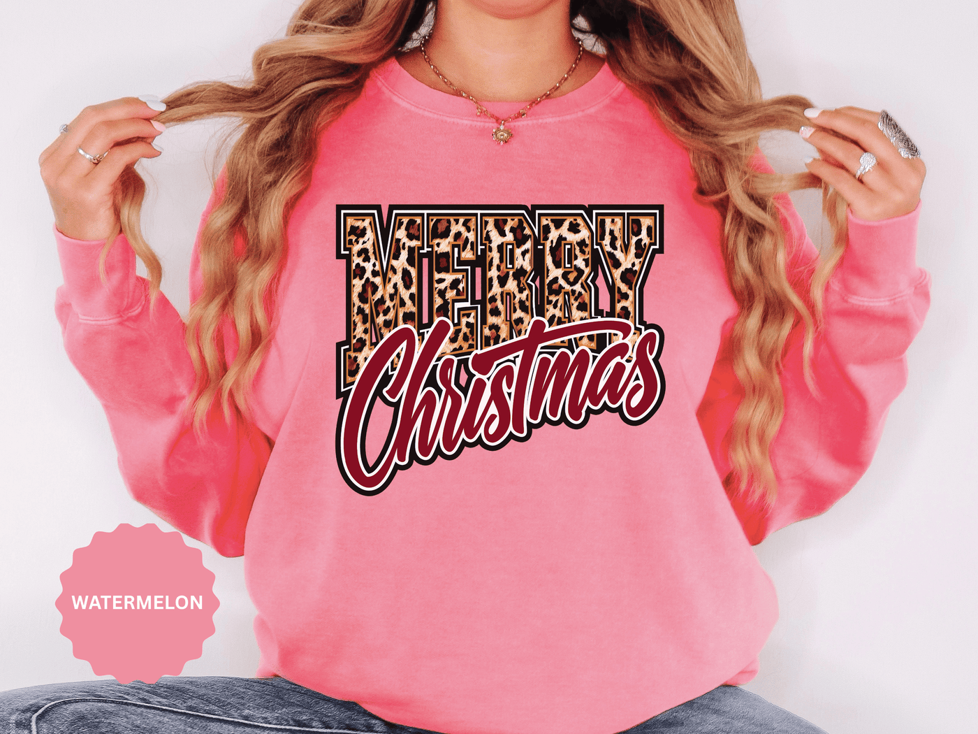 Merry Christmas Leopard Print Sweatshirt, Trendy Holiday Crewneck, Cheetah Lettering Pullover, Festive Gift for Women, Mom or Teacher