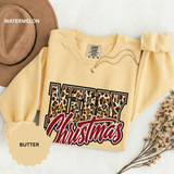 Merry Christmas Leopard Print Sweatshirt, Trendy Holiday Crewneck, Cheetah Lettering Pullover, Festive Gift for Women, Mom or Teacher