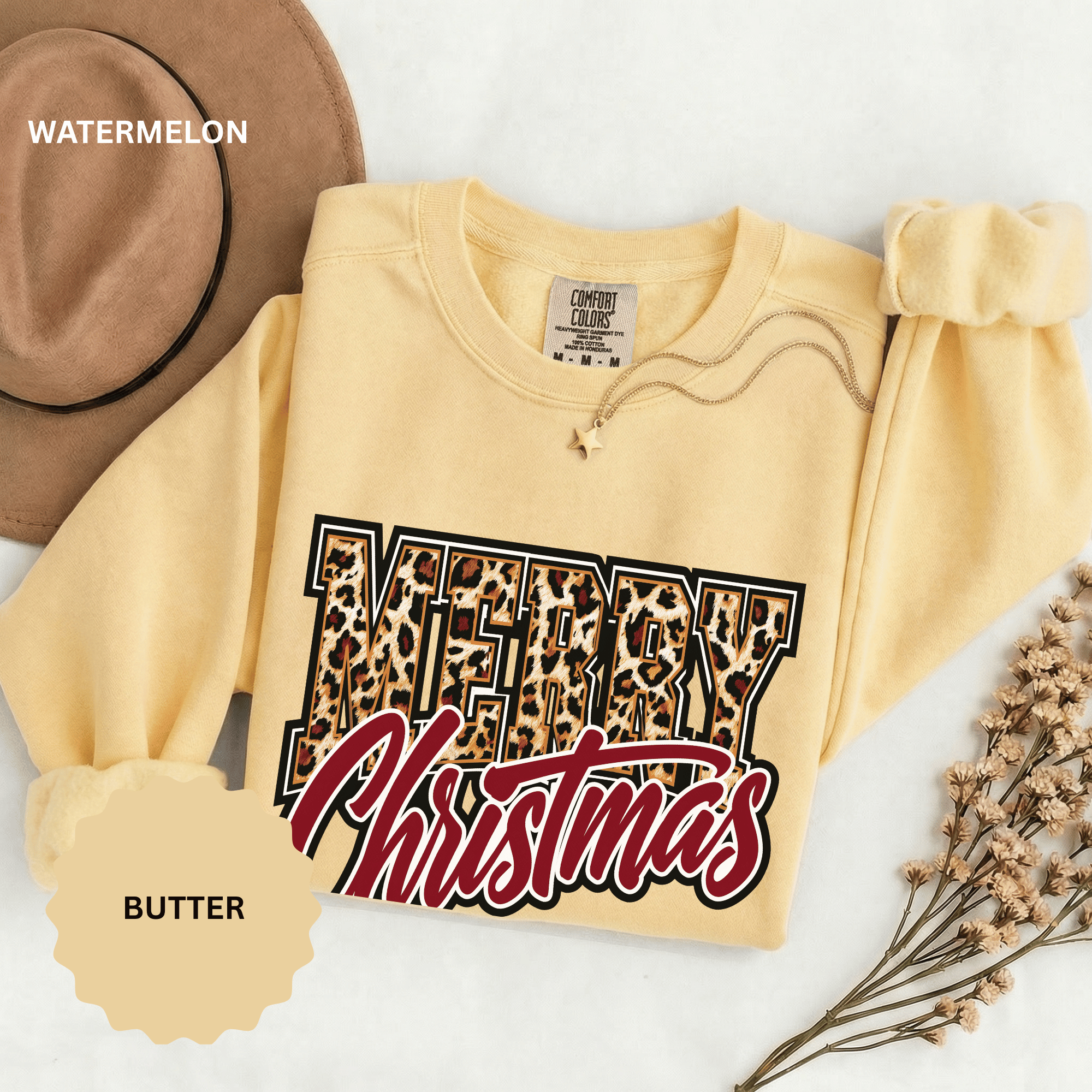 Merry Christmas Leopard Print Sweatshirt, Trendy Holiday Crewneck, Cheetah Lettering Pullover, Festive Gift for Women, Mom or Teacher