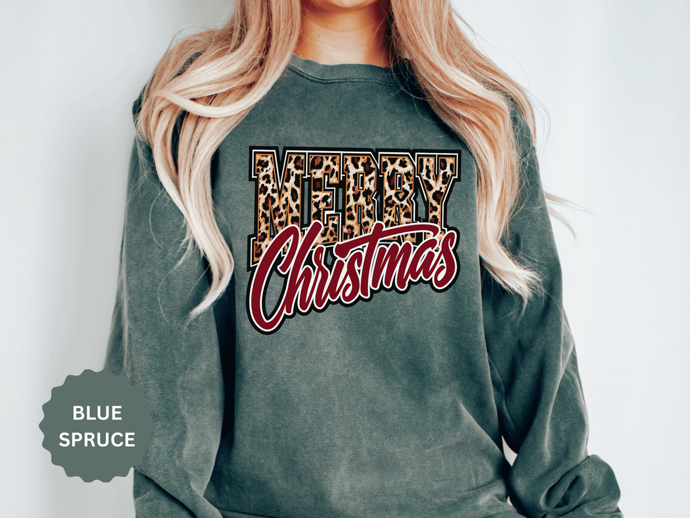 Merry Christmas Leopard Print Sweatshirt, Trendy Holiday Crewneck, Cheetah Lettering Pullover, Festive Gift for Women, Mom or Teacher