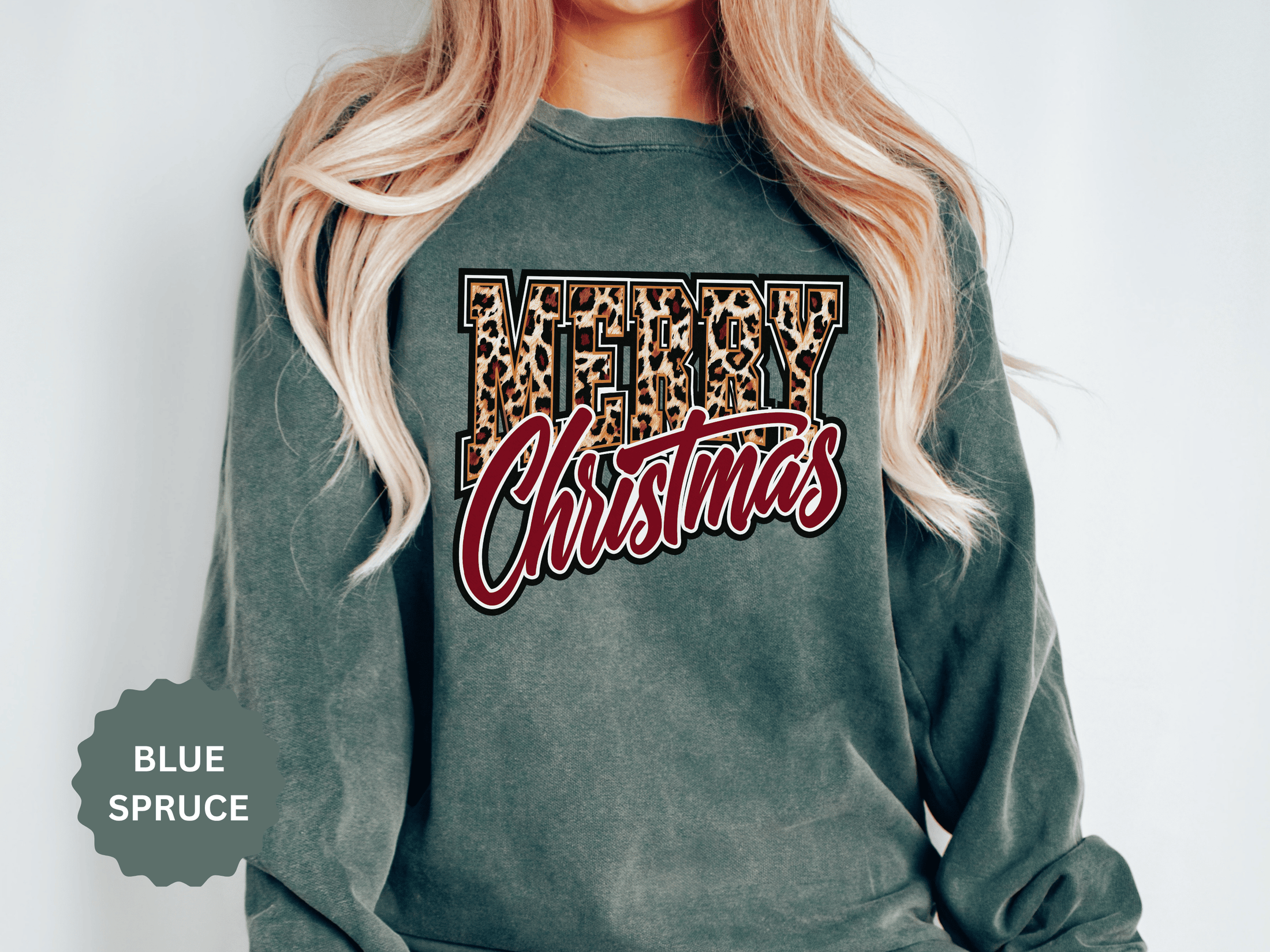 Merry Christmas Leopard Print Sweatshirt, Trendy Holiday Crewneck, Cheetah Lettering Pullover, Festive Gift for Women, Mom or Teacher
