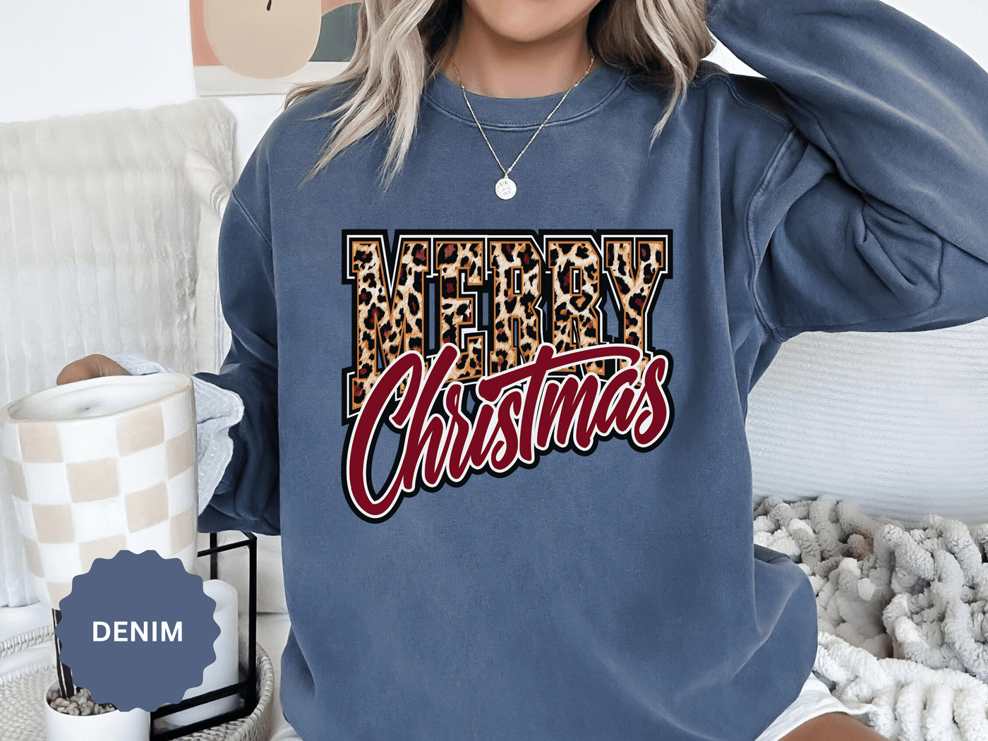 Merry Christmas Leopard Print Sweatshirt, Trendy Holiday Crewneck, Cheetah Lettering Pullover, Festive Gift for Women, Mom or Teacher