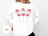 Christmas Wine Glass Sweatshirt, Rhinestone Style Santa Hat Crewneck, Sparkly Holiday Party Pullover, Wine Lover Gift for Girls Night