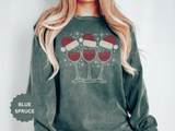 Christmas Wine Glass Sweatshirt, Rhinestone Style Santa Hat Crewneck, Sparkly Holiday Party Pullover, Wine Lover Gift for Girls Night