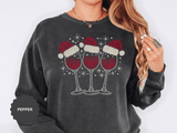 Christmas Wine Glass Sweatshirt, Rhinestone Style Santa Hat Crewneck, Sparkly Holiday Party Pullover, Wine Lover Gift for Girls Night