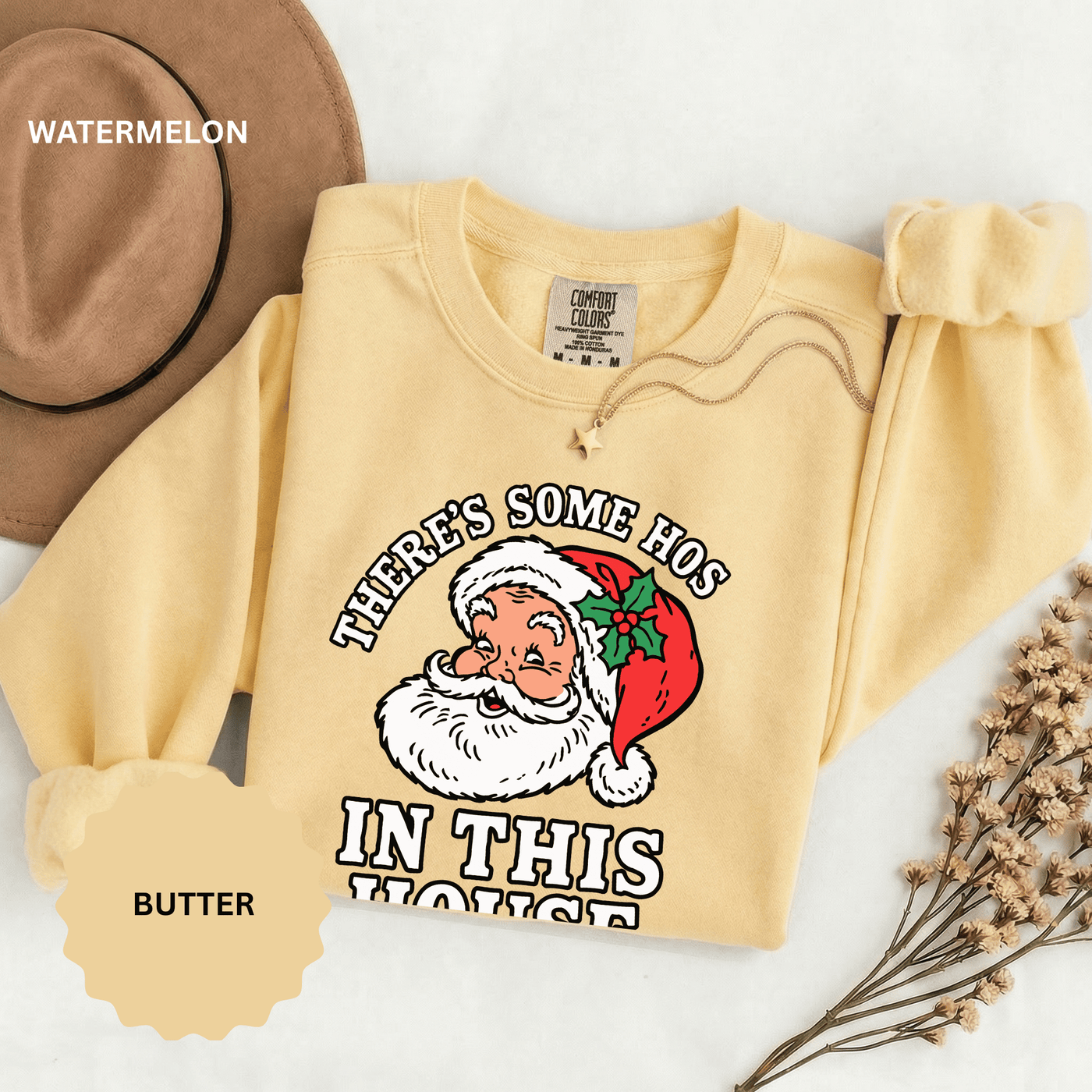 There's Some Ho's in This House Sweatshirt, Funny Santa Christmas Crewneck, Adult Holiday Party Pullover, Naughty Gift for Friends