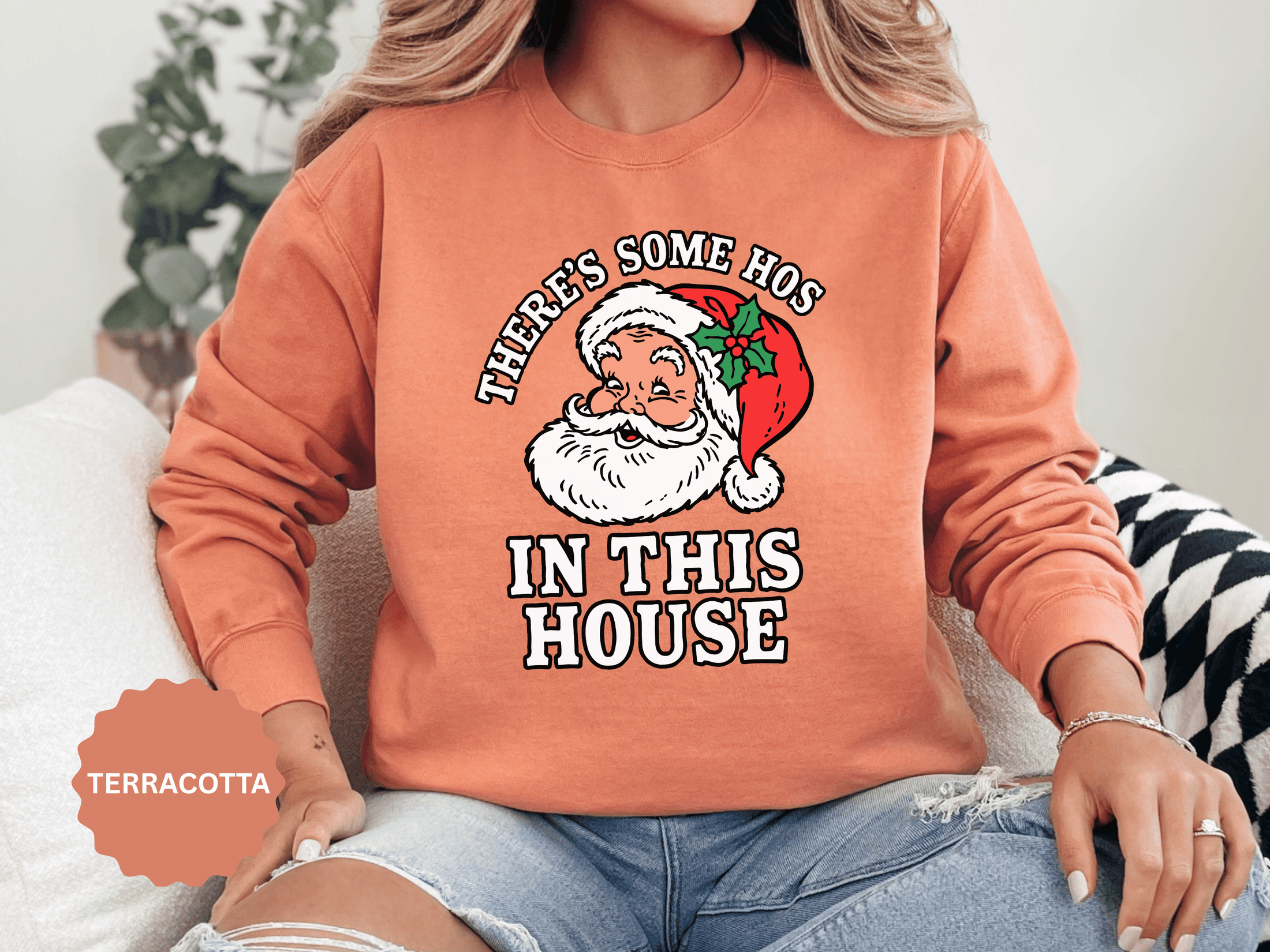 There's Some Ho's in This House Sweatshirt, Funny Santa Christmas Crewneck, Adult Holiday Party Pullover, Naughty Gift for Friends