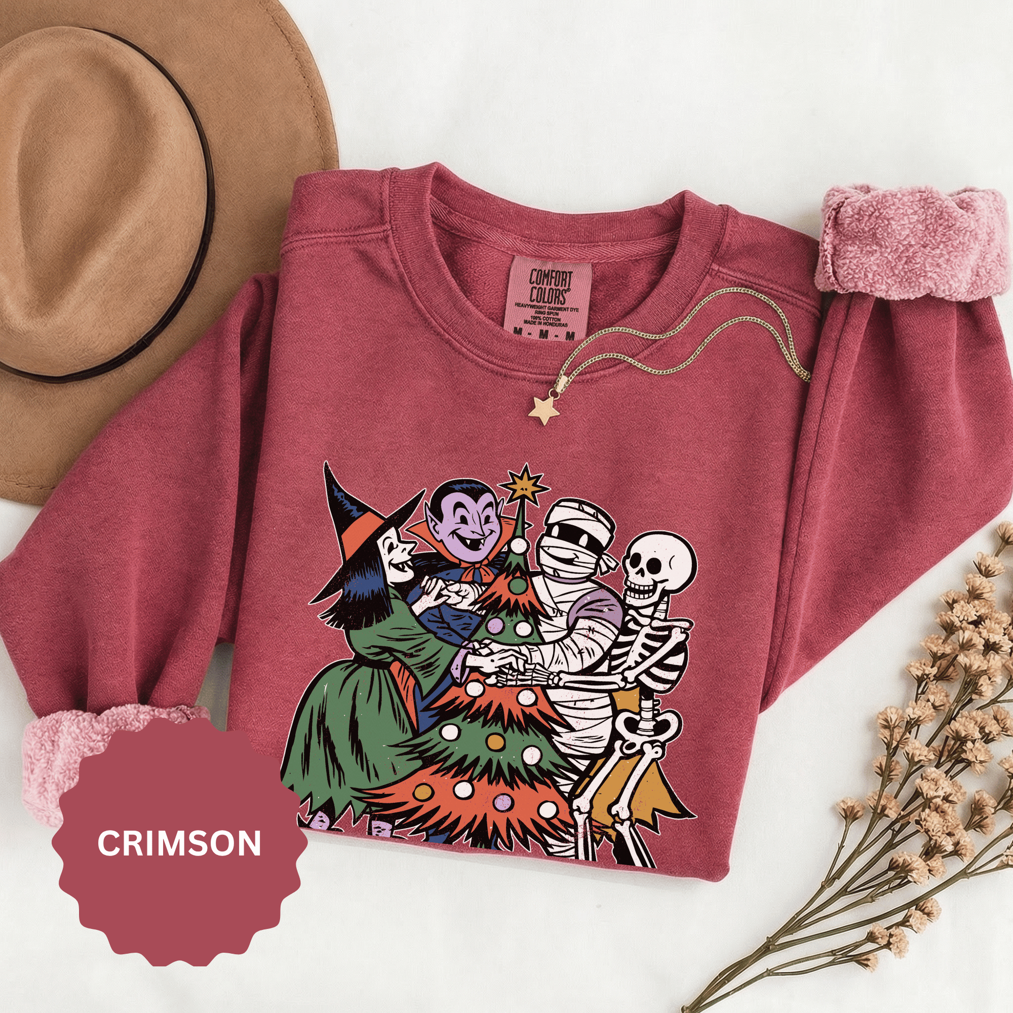 Spooky Christmas Sweatshirt, Halloween Holiday Mashup Crewneck, Witch Vampire Mummy Skeleton Pullover, Gothic Xmas Gift for Horror Fan