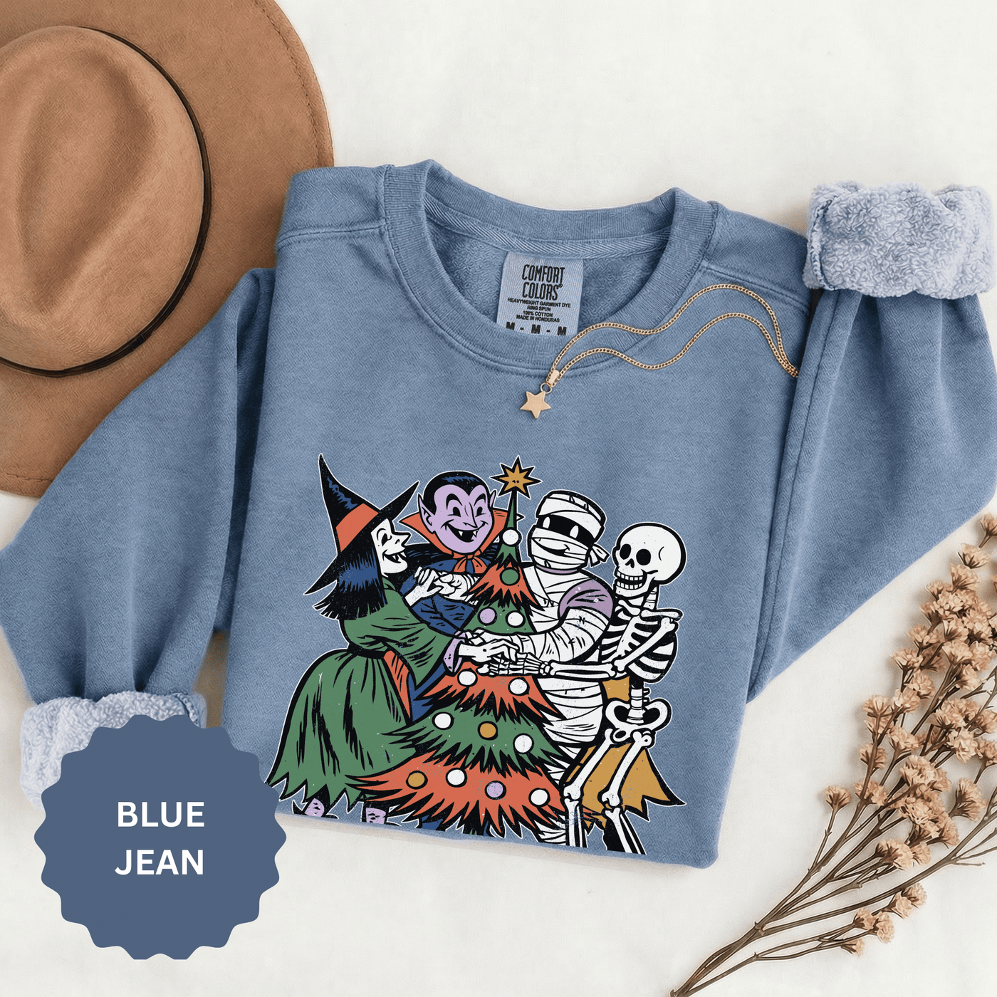 Spooky Christmas Sweatshirt, Halloween Holiday Mashup Crewneck, Witch Vampire Mummy Skeleton Pullover, Gothic Xmas Gift for Horror Fan