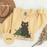 It Wasn't Me Black Cat Christmas Sweatshirt, Funny Holiday Crewneck, Mischievous Kitty Lights Pullover, Gift for Cat Mom or Cat Dad