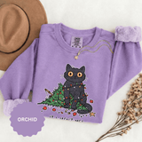 It Wasn't Me Black Cat Christmas Sweatshirt, Funny Holiday Crewneck, Mischievous Kitty Lights Pullover, Gift for Cat Mom or Cat Dad