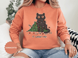 It Wasn't Me Black Cat Christmas Sweatshirt, Funny Holiday Crewneck, Mischievous Kitty Lights Pullover, Gift for Cat Mom or Cat Dad