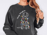 Merry Woofmas Dog Sweatshirt, Funny Christmas Puppy Crewneck, Holiday Lights Pet Lover Pullover, Cute Christmas Gift for Dog Mom or Dog Dad