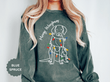 Merry Woofmas Dog Sweatshirt, Funny Christmas Puppy Crewneck, Holiday Lights Pet Lover Pullover, Cute Christmas Gift for Dog Mom or Dog Dad