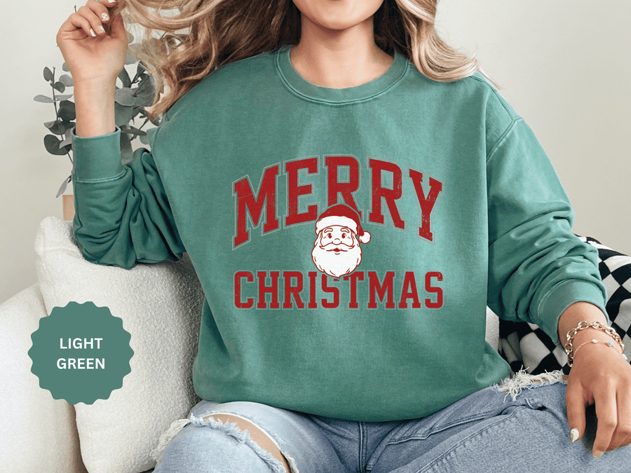 Merry Christmas Santa Sweatshirt, Vintage Holiday Crewneck, Festive Christmas Party Pullover, Retro Santa Claus Gift for Family Photos
