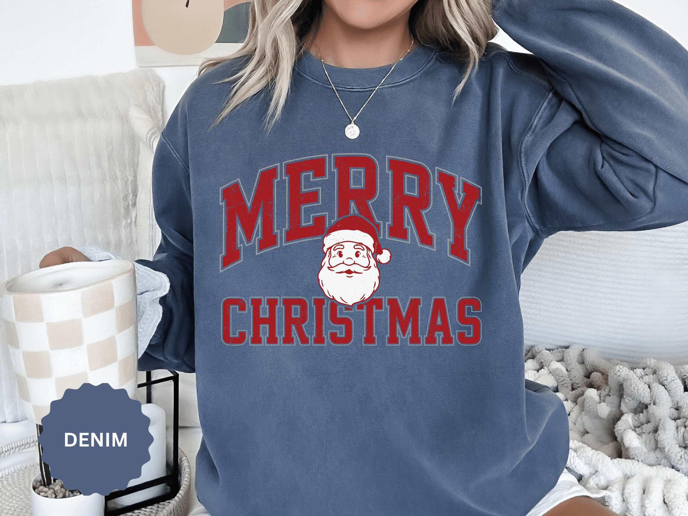 Merry Christmas Santa Sweatshirt, Vintage Holiday Crewneck, Festive Christmas Party Pullover, Retro Santa Claus Gift for Family Photos