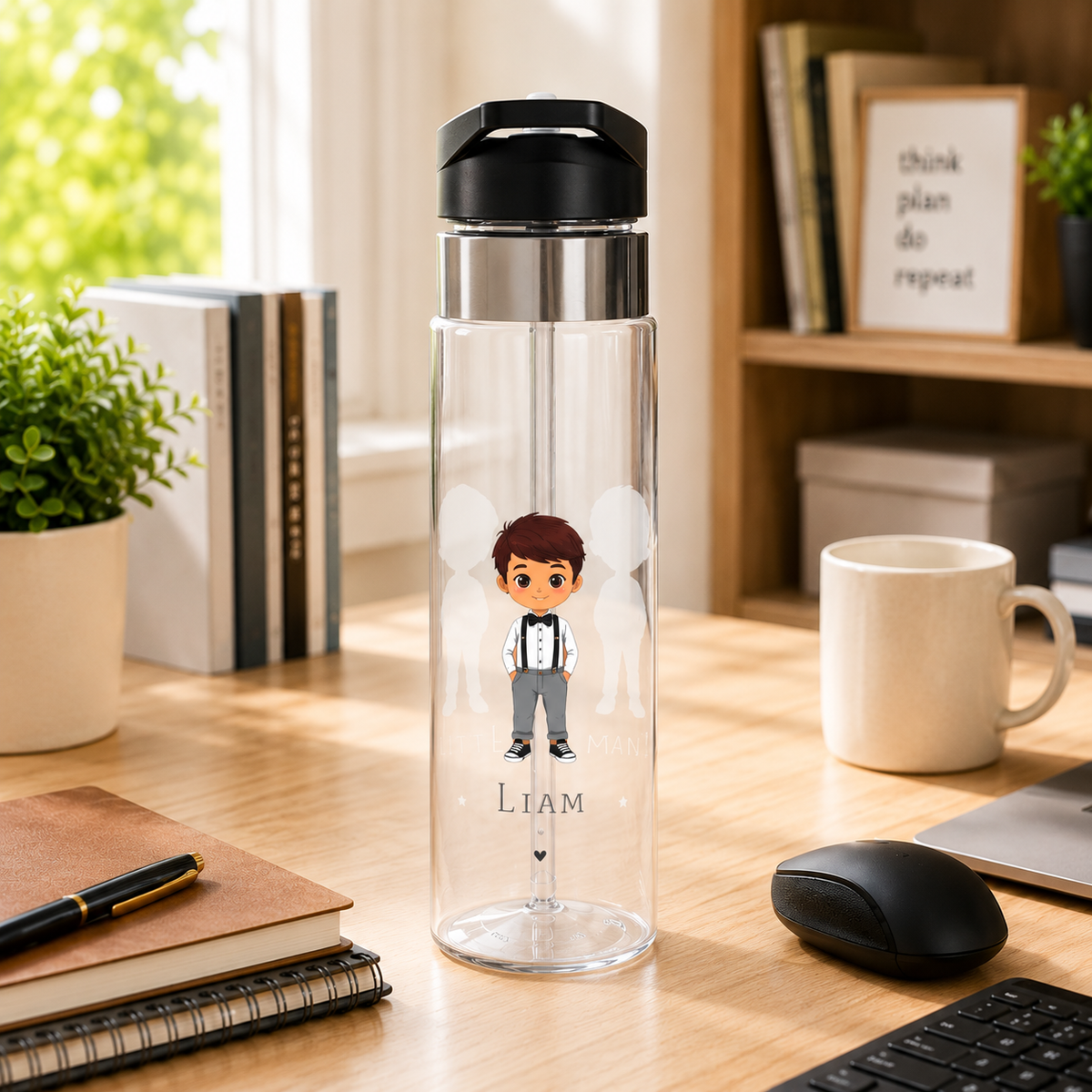 Personalized Boy Water Bottle, Transparent Water Bottle for Kids, Custom Name Bottle for School, Sports, Birthday Gift for Boys