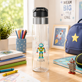 Personalized Robot Transparent Water Bottle for Boys, Custom Name Kids Water Bottle, Back to School Gift, Fun Space Themed Drink Bottle