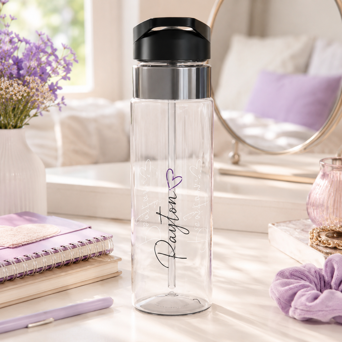 Personalized Name Water Bottle for Girls, Transparent Water Bottle, Cute Drink Bottle for School, Everyday Hydration, Birthday Gift for Her
