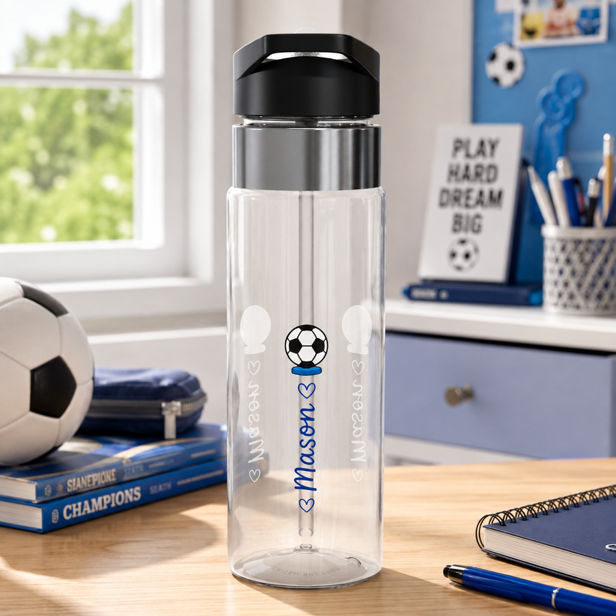 Personalized Soccer Water Bottle, Transparent Water Bottle, Custom Name Sports Drink Bottle, Football Gift for Son, School or Practice