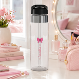 Personalized Girl Name Water Bottle, Transparent Water Bottle for Kids, Bow Design, Cute School Drink Bottle, Birthday Gift for Daughter