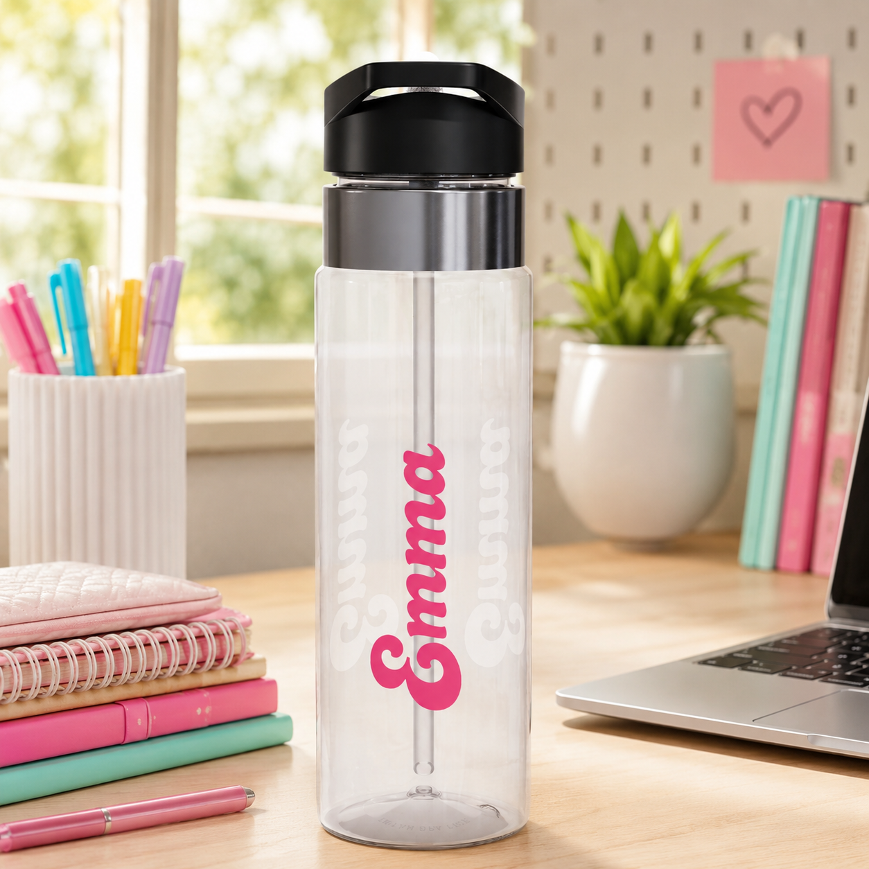 Personalized Transparent Water Bottle, Custom Name Water Bottle, Reusable Drink Bottle for School, Gym, Work, Travel, Gift for Her