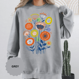 Retro Floral Graphic Sweatshirt, Colorful Botanical Pullover for Flower Lovers, Mid Century Garden Top, Cheerful Nature Gift for Her