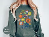 Retro Floral Graphic Sweatshirt, Colorful Botanical Pullover for Flower Lovers, Mid Century Garden Top, Cheerful Nature Gift for Her