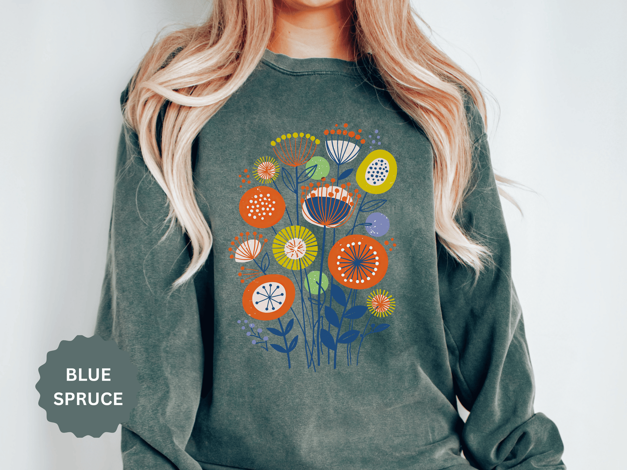 Retro Floral Graphic Sweatshirt, Colorful Botanical Pullover for Flower Lovers, Mid Century Garden Top, Cheerful Nature Gift for Her