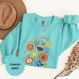 Retro Floral Graphic Sweatshirt, Colorful Botanical Pullover for Flower Lovers, Mid Century Garden Top, Cheerful Nature Gift for Her