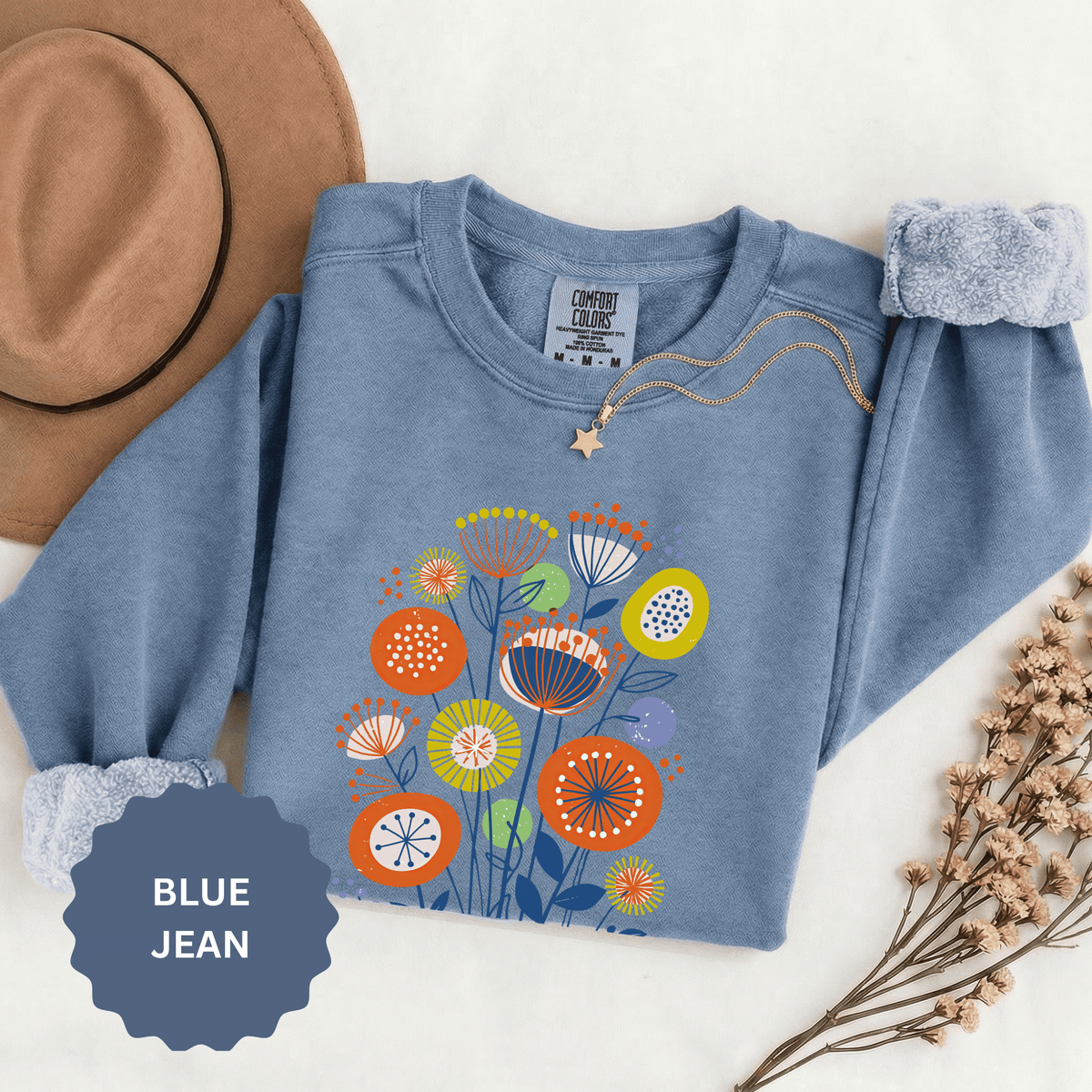 Retro Floral Graphic Sweatshirt, Colorful Botanical Pullover for Flower Lovers, Mid Century Garden Top, Cheerful Nature Gift for Her
