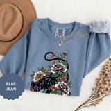 Traditional Panther Graphic Sweatshirt, Floral Tattoo Pullover for Men and Women, Old School Big Cat Top