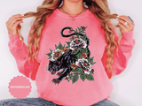 Traditional Panther Graphic Sweatshirt, Floral Tattoo Pullover for Men and Women, Old School Big Cat Top