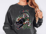 Traditional Panther Graphic Sweatshirt, Floral Tattoo Pullover for Men and Women, Old School Big Cat Top
