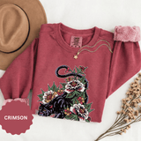 Traditional Panther Graphic Sweatshirt, Floral Tattoo Pullover for Men and Women, Old School Big Cat Top