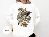 Winter Birds Graphic Sweatshirt, Vintage Woodland Pullover for Bird Lovers, Festive Nature Top, Cozy Christmas Gift for Birdwatchers
