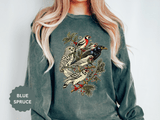 Winter Birds Graphic Sweatshirt, Vintage Woodland Pullover for Bird Lovers, Festive Nature Top, Cozy Christmas Gift for Birdwatchers