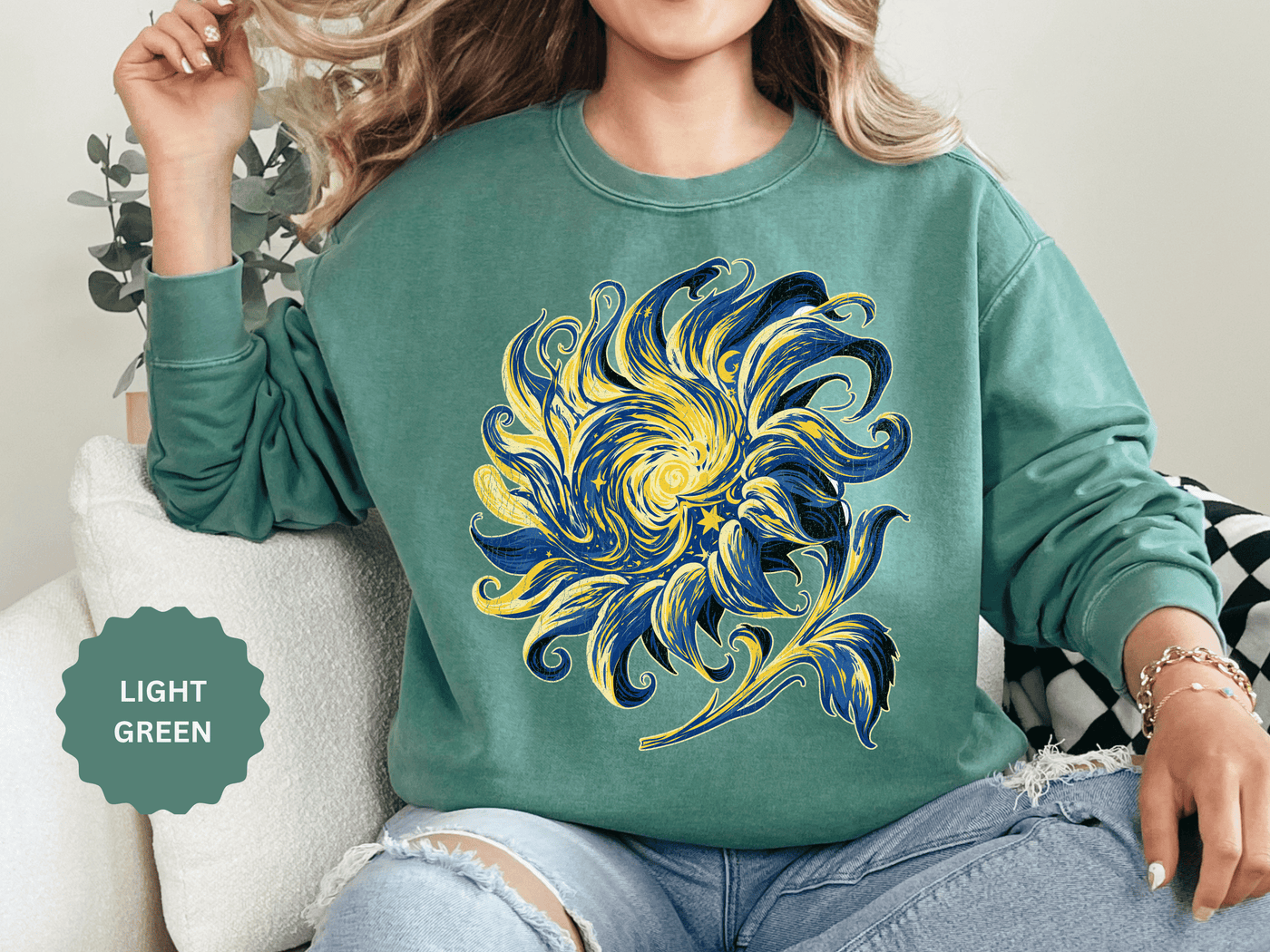 Celestial Sun Graphic Sweatshirt, Blue and Gold Cosmic Pullover, Mystical Night Sky Top, Astrology Gift for Stargazers and Dreamers
