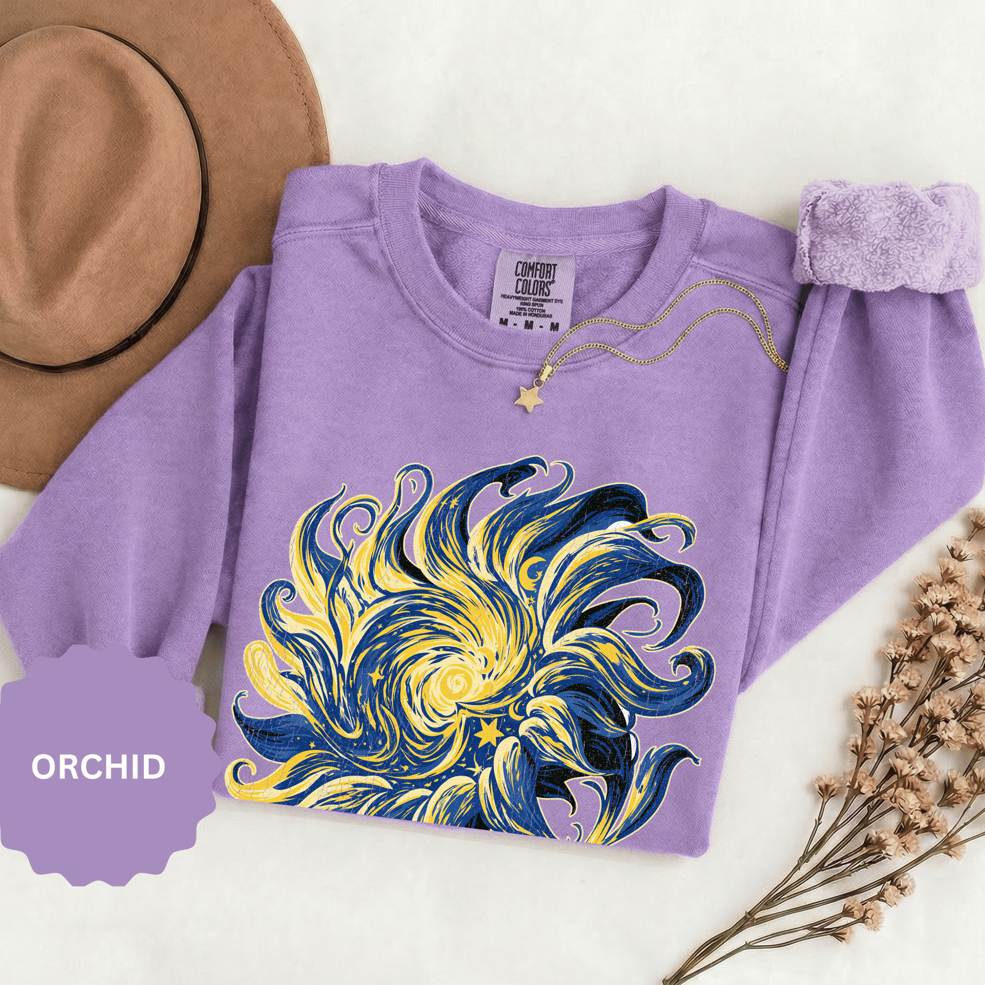 Celestial Sun Graphic Sweatshirt, Blue and Gold Cosmic Pullover, Mystical Night Sky Top, Astrology Gift for Stargazers and Dreamers
