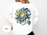 Celestial Sun Graphic Sweatshirt, Blue and Gold Cosmic Pullover, Mystical Night Sky Top, Astrology Gift for Stargazers and Dreamers