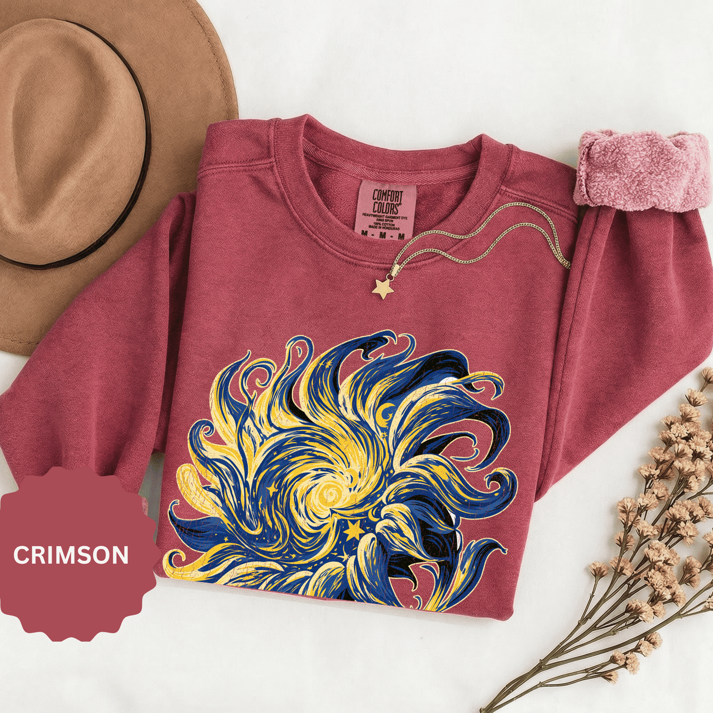 Celestial Sun Graphic Sweatshirt, Blue and Gold Cosmic Pullover, Mystical Night Sky Top, Astrology Gift for Stargazers and Dreamers