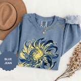 Celestial Sun Graphic Sweatshirt, Blue and Gold Cosmic Pullover, Mystical Night Sky Top, Astrology Gift for Stargazers and Dreamers