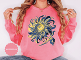 Celestial Sun Graphic Sweatshirt, Blue and Gold Cosmic Pullover, Mystical Night Sky Top, Astrology Gift for Stargazers and Dreamers