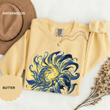 Celestial Sun Graphic Sweatshirt, Blue and Gold Cosmic Pullover, Mystical Night Sky Top, Astrology Gift for Stargazers and Dreamers